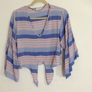Lavender Field Top Boho Striped Tie Front Crop size small